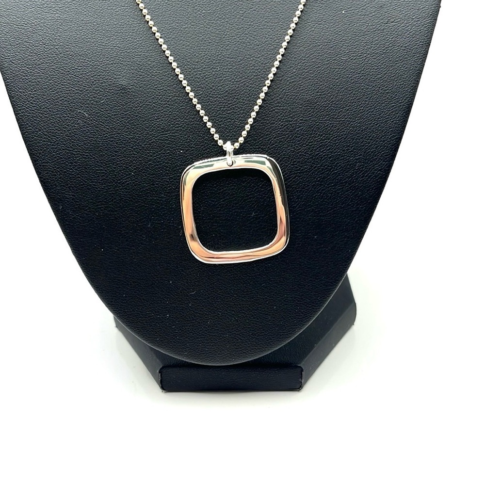 Sterling Silver Modern Geometric Pendant Necklace 925 Minimalist - Picture 3 of 13